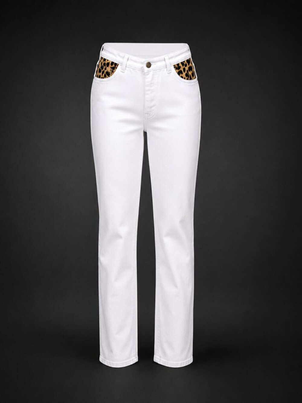 Cache White Straight Leg Pants Leopard Print Waistband Accent Women's Size 4